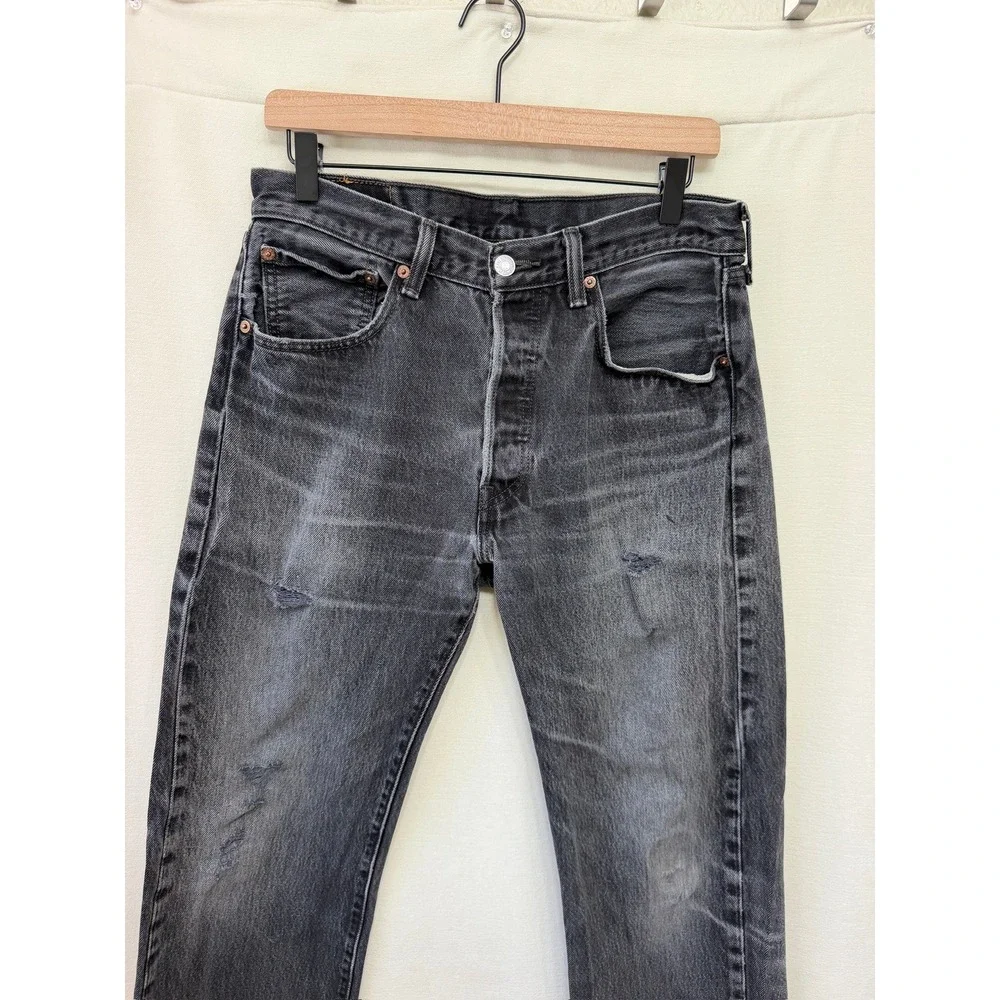 Levis 501 Original Fit Distressed Faded Black Jeans 33x32 Grunge 501-0660
